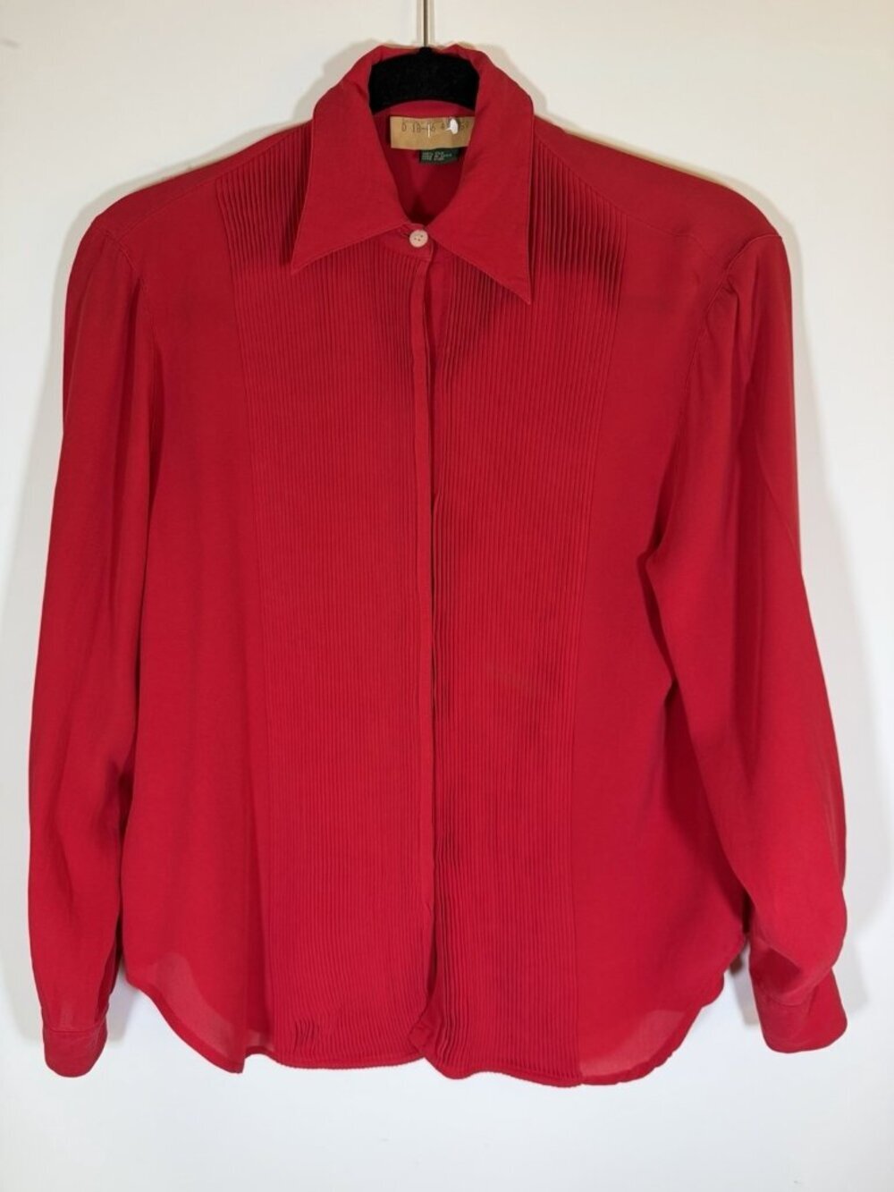 Vintage J. Crew red 100% silk tuxedo button-up blouse preppy minimalist XS